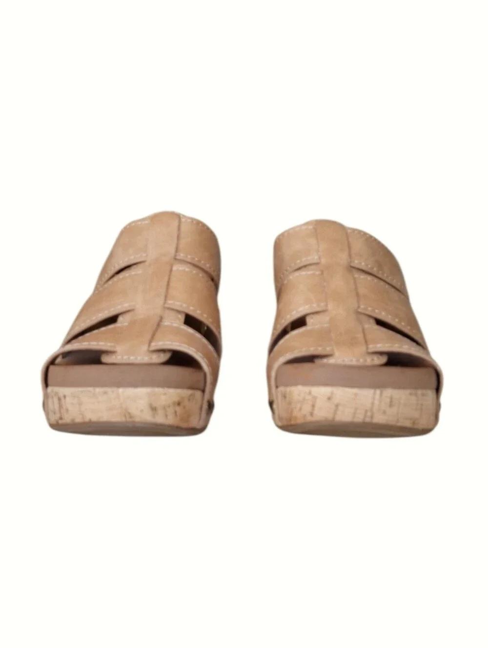 Corkys Tan Faux Leather Cork Platform Wedge Slide Sandals Boho Resort 7